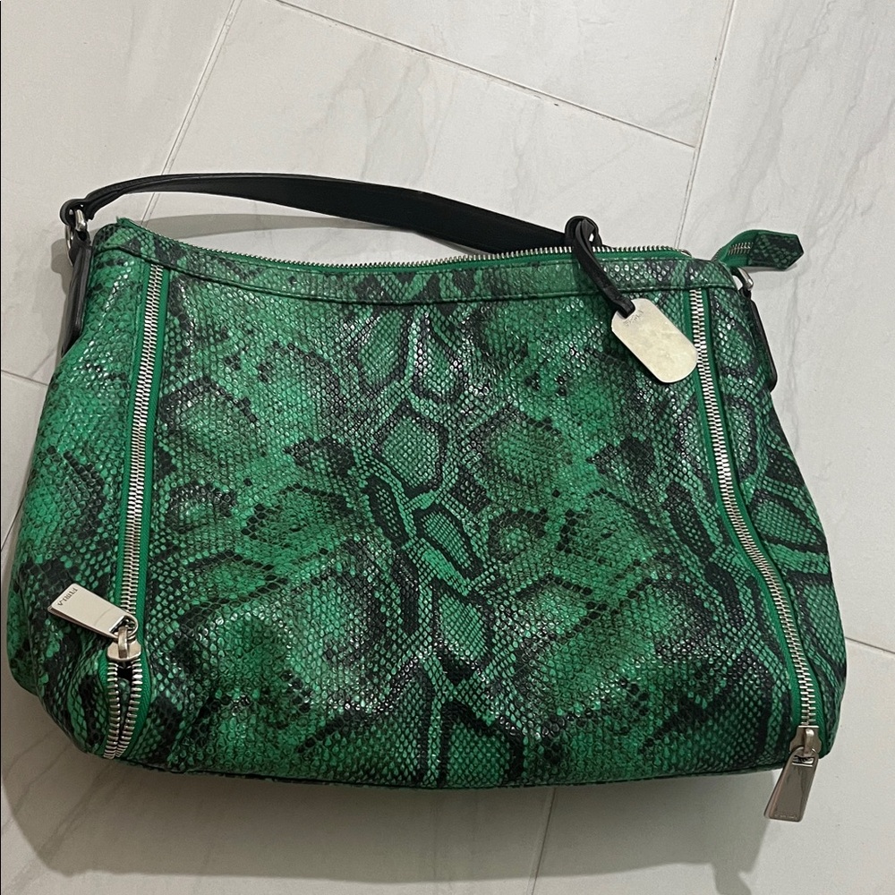 Green Snake Print Shoulder Bag